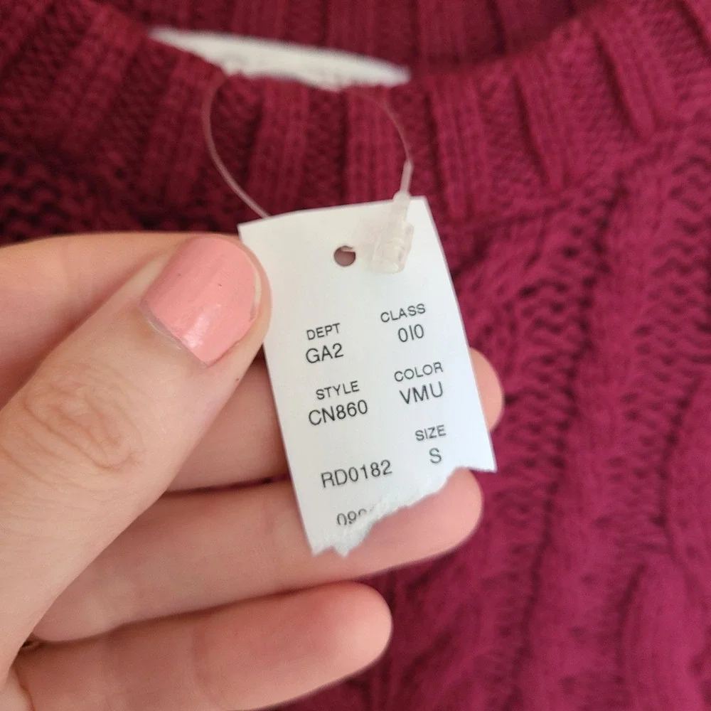 NWT‎ J Crew 100% Cotton Raspberry Pink Purple Cable Knit Sweater SMALL NEW